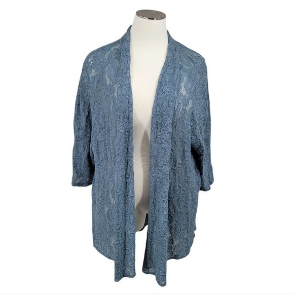 Dion Jones Vintage Blue Lace Open Style Cardigan Duster Women's Plus Size - Picture 1 of 10